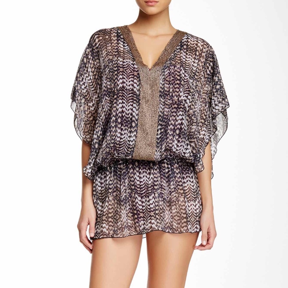Badgley Mischka Ibiza Sheer Tunic Elastic Waist M